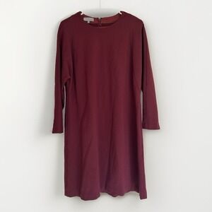 Lafayette 148 Jewel Neck A Line Dress Burgundy Red L Minimal Classic Luxury